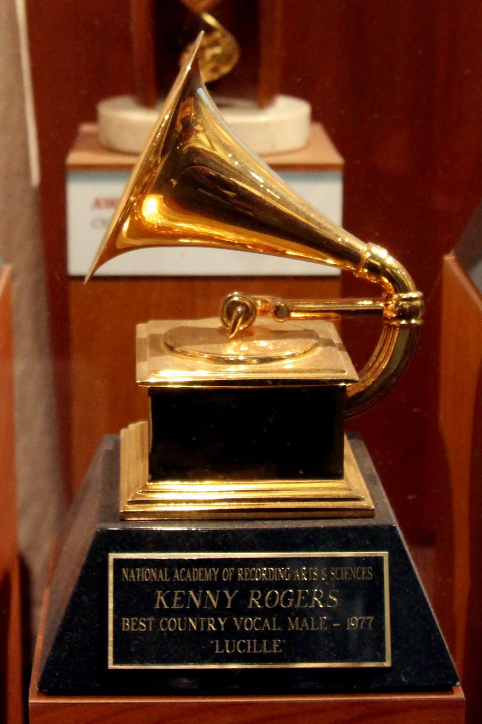 An archival Grammy trophy displayed at the Country Music Hall of Fame