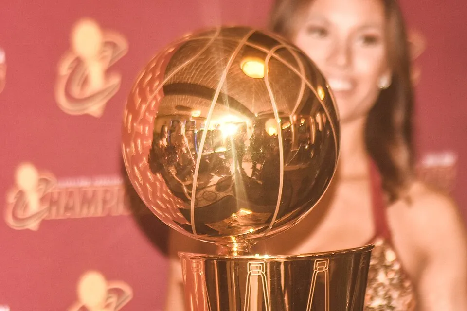 The Larry O’Brien NBA championship trophy on display