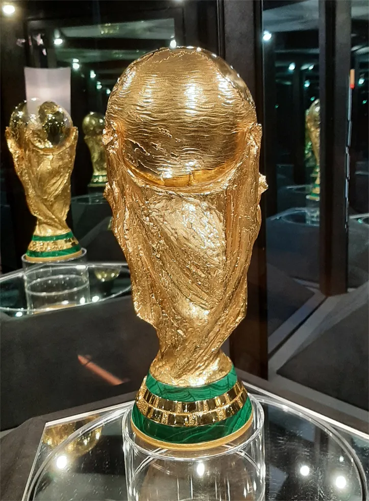 The FIFA World Cup trophy on display